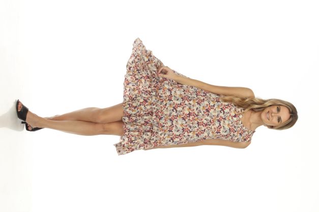 Ruffle Print Sleeveless short dress - Ivory-Multi Flower